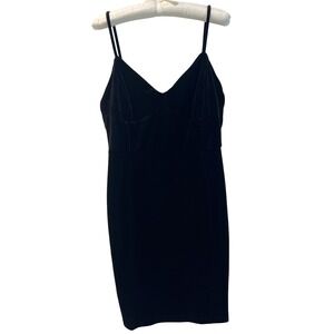 H&M Black Velvet Sexy Slinky Spaghetti Strap Little‎ Black Dress Size Large